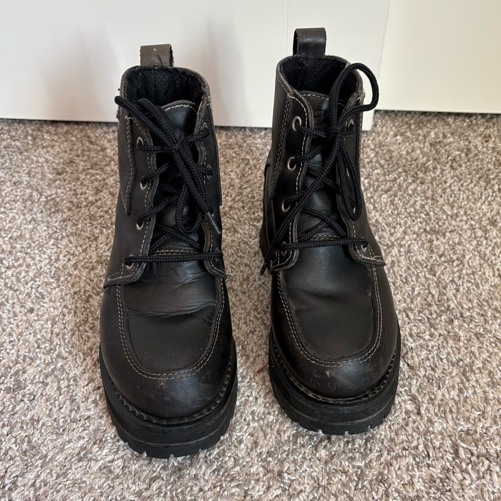 Vintage Y2K Skechers Chunky Platform Leather Ankle Boots Black size 7.5 - Picture 2 of 10